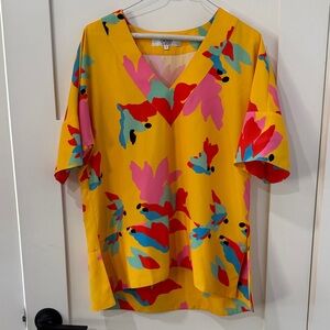 CROSBY by Mollie Burch Yellow Multicolor Floral Blouse. Small